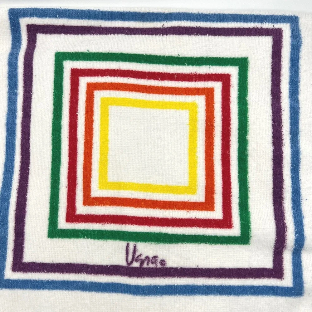 Vintage Set Vera Neumann Hand Towels Rainbow Concentric Squares MCM USA 15x25